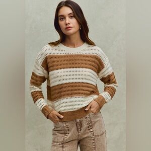SO ME Openwork Round Neck Wide Stripe Textured Sweater 10010076816
